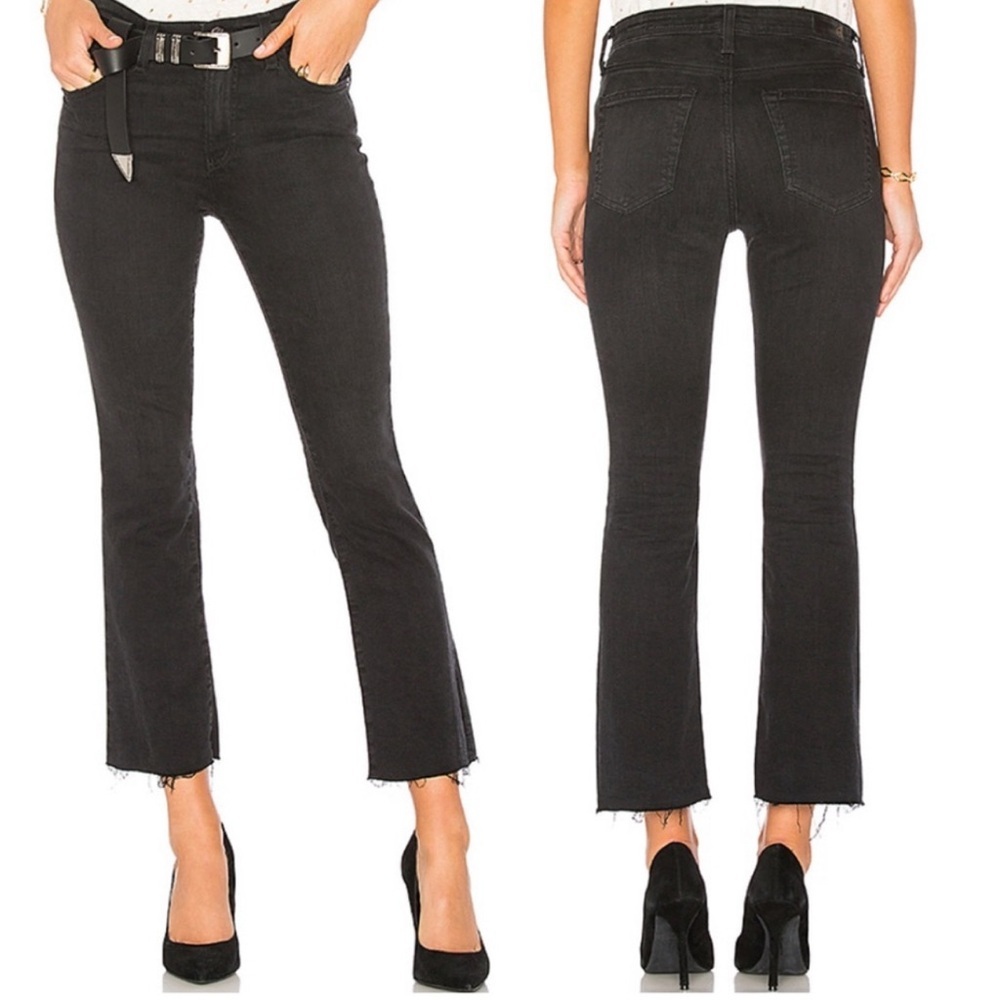 AG Farrah Boot Cropped High Rise Frey hem Black Denim Size 26
